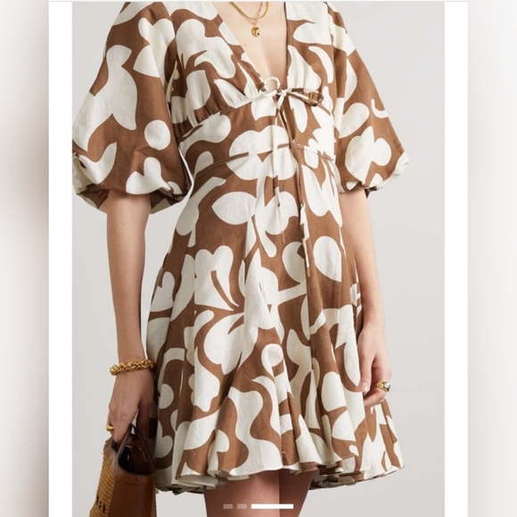 House of Harlow 1960 Dresses & Skirts - House of Harlow 1960 Brown & White Floral Puff-Sleeve Dress for Women